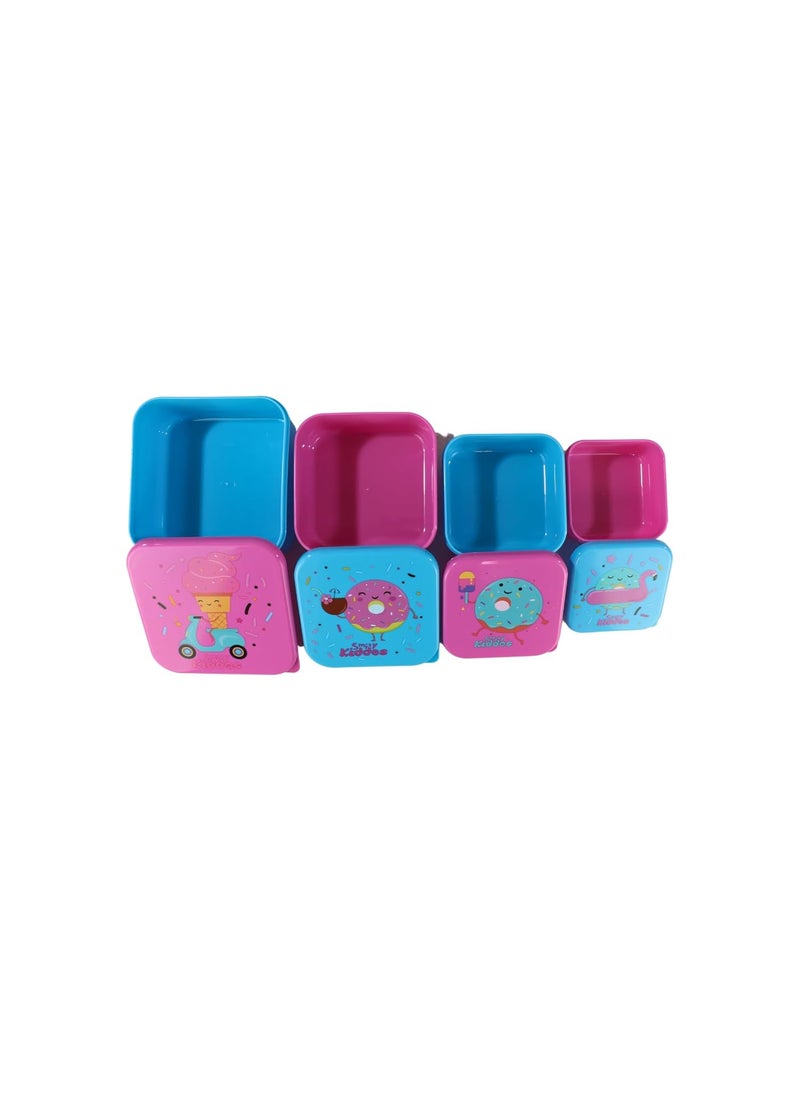 Smily Kiddos 4 in 1 Container-Dessert Theme Microwave Safe Food Storage Lunch Box Freezer & Dishwasher Safe Removable Compartment Food Containers