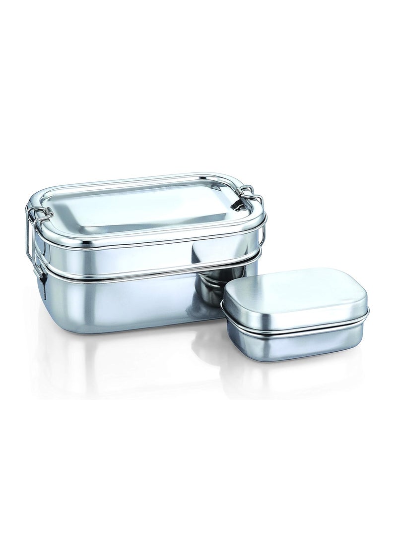Expresso Stainless Steel Double Decker Lunch Box for School, Office Tiffin - Rectangle Shape