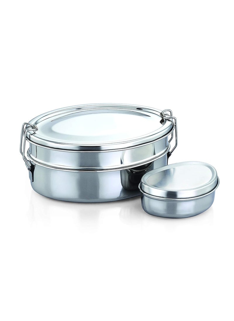 Expresso Stainless Steel Double Decker Lunch Box for School, Office Tiffin - Oval Shape