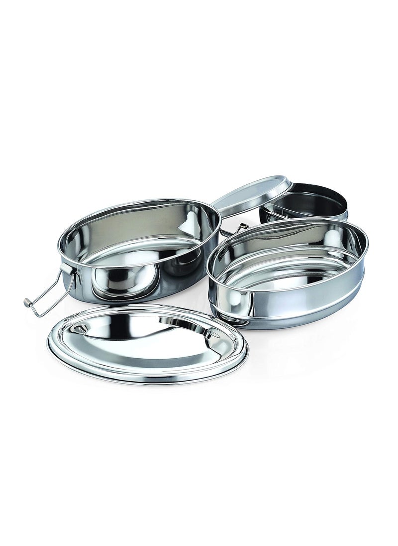 Expresso Stainless Steel Double Decker Lunch Box for School, Office Tiffin - Oval Shape