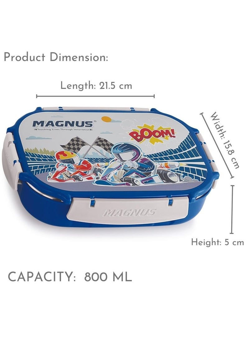 Magnus Spike Kids SP Blue Lunchbox - 800ml Stainless Steel Tiffin & 150ml Container | Airtight, Leakproof, Insulated Lunch Box for Kids & Lunch Boxes for Office Men, Easy Carry for Boys & Girls