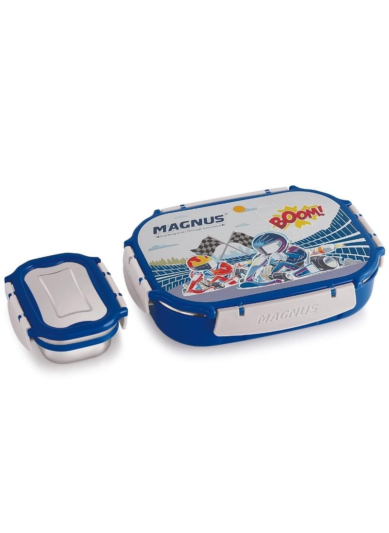 Magnus Spike Kids SP Blue Lunchbox - 800ml Stainless Steel Tiffin & 150ml Container | Airtight, Leakproof, Insulated Lunch Box for Kids & Lunch Boxes for Office Men, Easy Carry for Boys & Girls