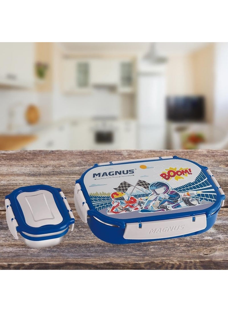Magnus Spike Kids SP Blue Lunchbox - 800ml Stainless Steel Tiffin & 150ml Container | Airtight, Leakproof, Insulated Lunch Box for Kids & Lunch Boxes for Office Men, Easy Carry for Boys & Girls