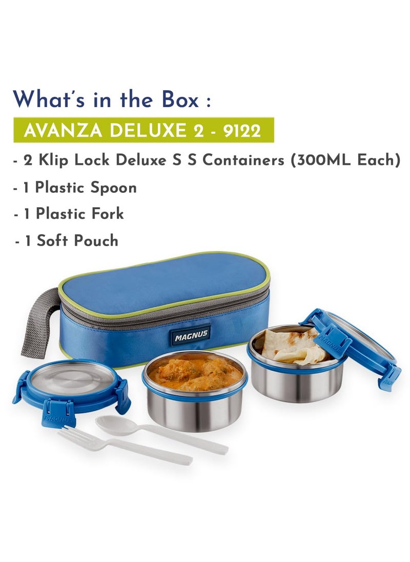 Magnus Avanza 2 Deluxe Stainless Steel Lunch Box | Airtight, Leakproof, Insulated | Ideal Lunch Box for Kids | Lunch Boxes for Office Men and Women | Compact Design with Carrying Pouch