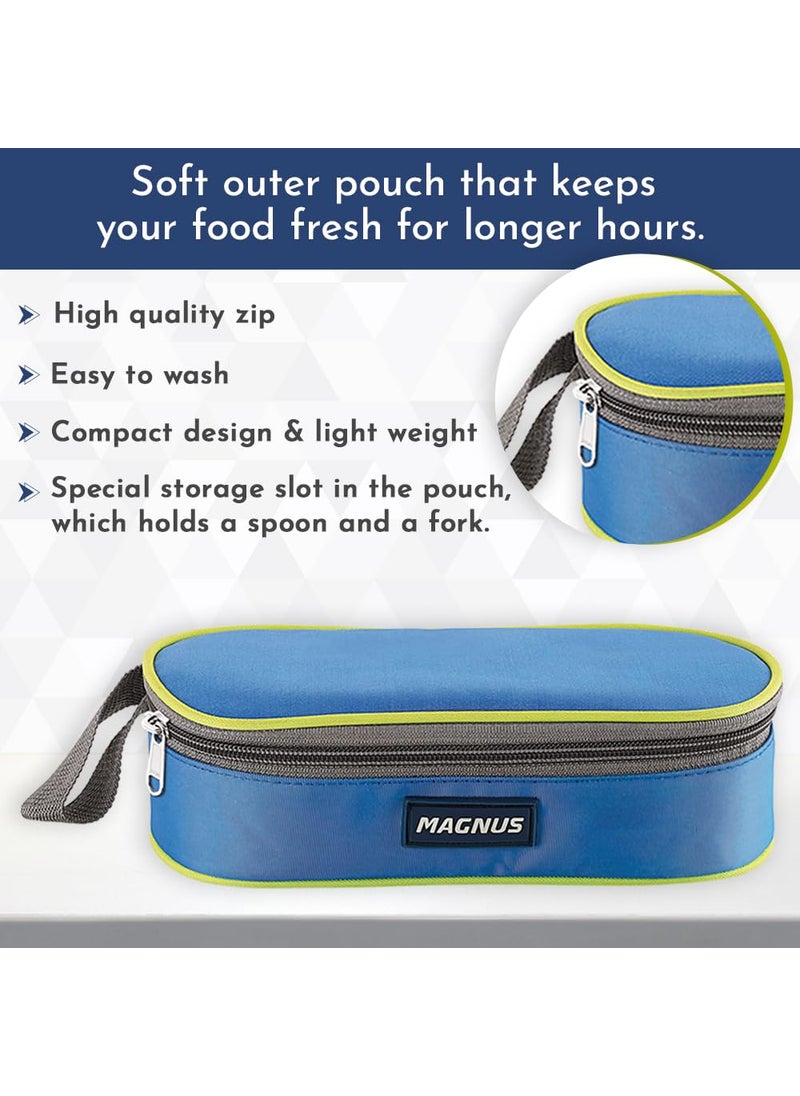 Magnus Avanza 2 Deluxe Stainless Steel Lunch Box | Airtight, Leakproof, Insulated | Ideal Lunch Box for Kids | Lunch Boxes for Office Men and Women | Compact Design with Carrying Pouch