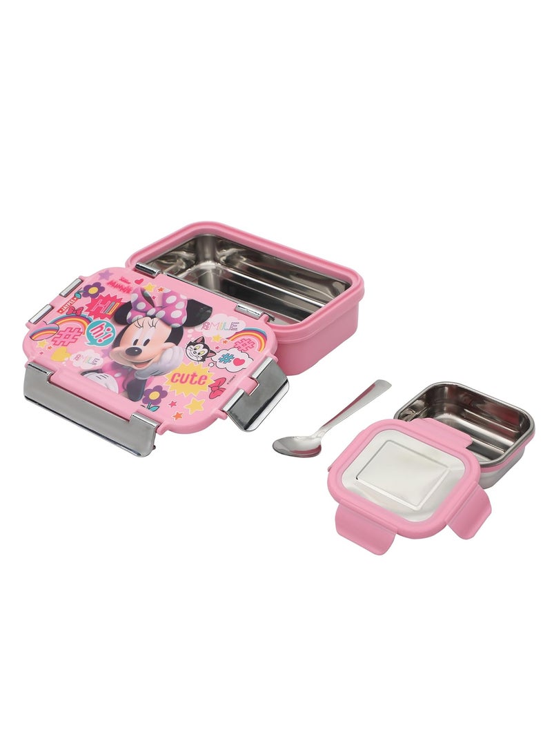 JAYPEE Stainless Steel Insulated Lunch Box Wowsteel Jr. Mickey Mouse Print for School Kids Girls & Boys, Dark Pink, 620 ml