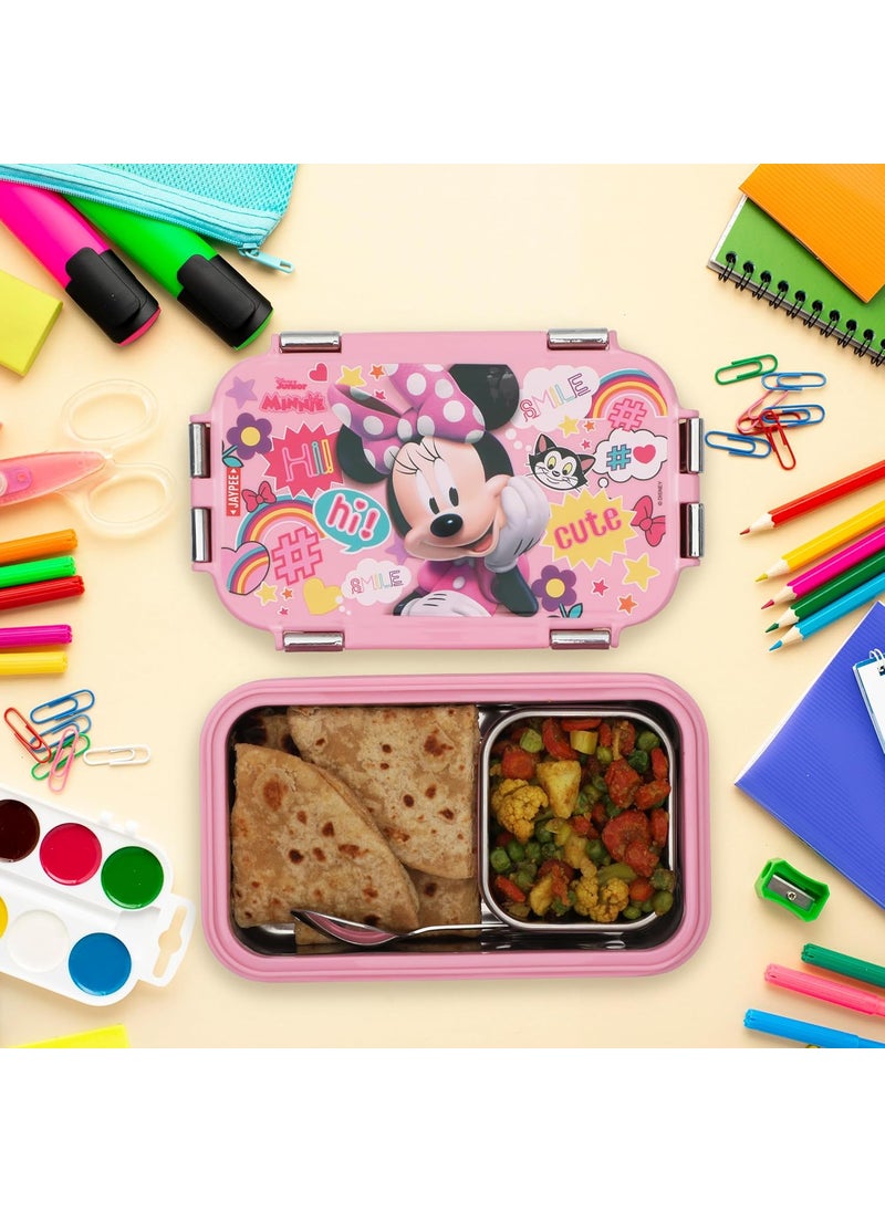 JAYPEE Stainless Steel Insulated Lunch Box Wowsteel Jr. Mickey Mouse Print for School Kids Girls & Boys, Dark Pink, 620 ml