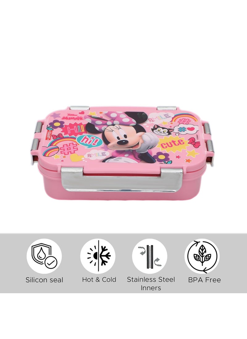 JAYPEE Stainless Steel Insulated Lunch Box Wowsteel Jr. Mickey Mouse Print for School Kids Girls & Boys, Dark Pink, 620 ml