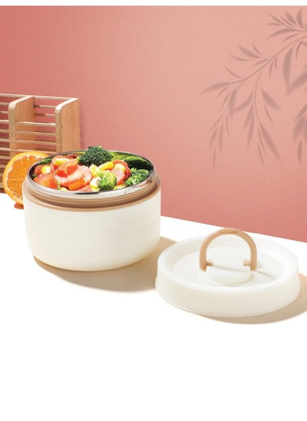 CLASSIC ESSENTIALS Luscious Microwave Safe Double Wall Insulated Lunch Box, Airtight & Leak Proof, Inside Steel Containers with BPA Free Lids - White (600 ml)