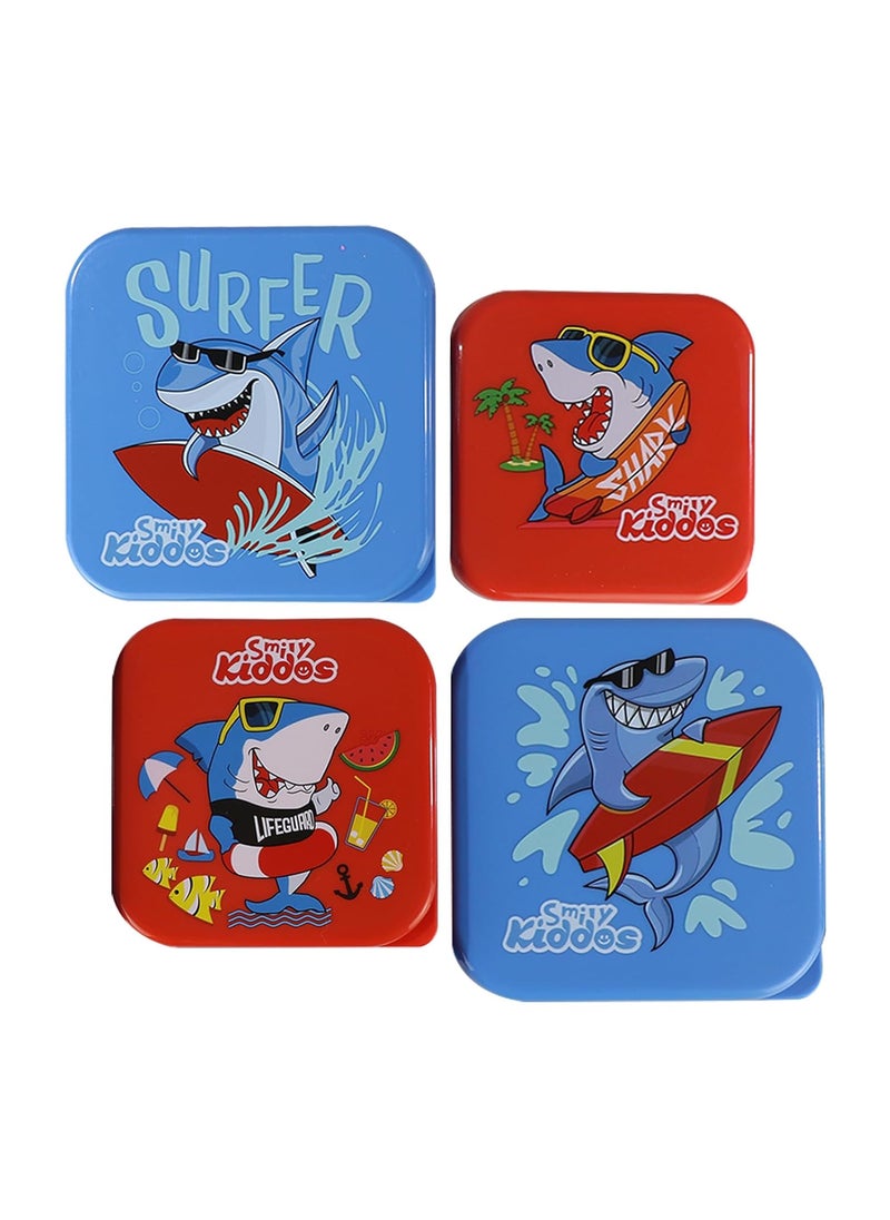 Smily Kiddos 4 in 1 Container - Shark Theme Microwave Safe Food Storage Lunch Box Freezer & Dishwasher Safe Removable Compartment Food Containers