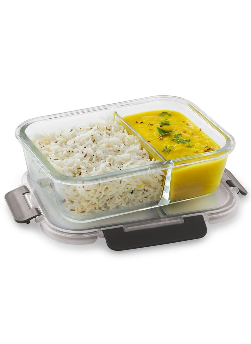 Magnus G-Lock Glass Food Divider Rectangle Container No. 4 | 970 ML with Detachable Lock - Ideal Lunch Box, Tiffin Box for Office Men - Durable and Leakproof Lunch Boxes for Office Use