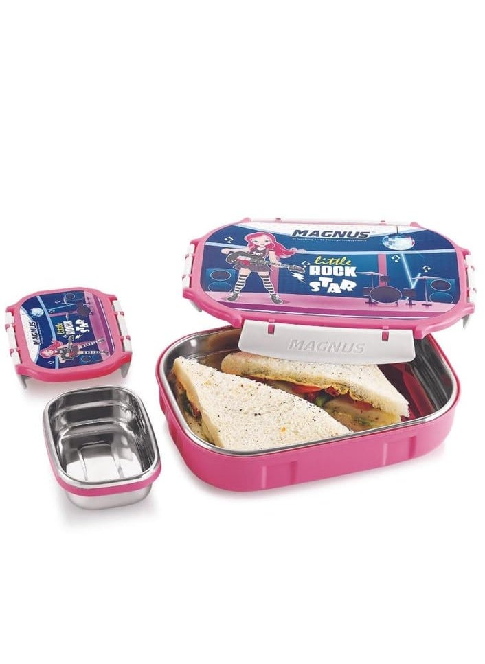 Magnus Spike Kids PP Pink Lunch Box - 800ml Stainless Steel Container with 150ml | Leakproof & Insulated Lunch Box for Kids, Boys, Girls, Hot Meals & Office Use | Lunch Boxes for Office Men