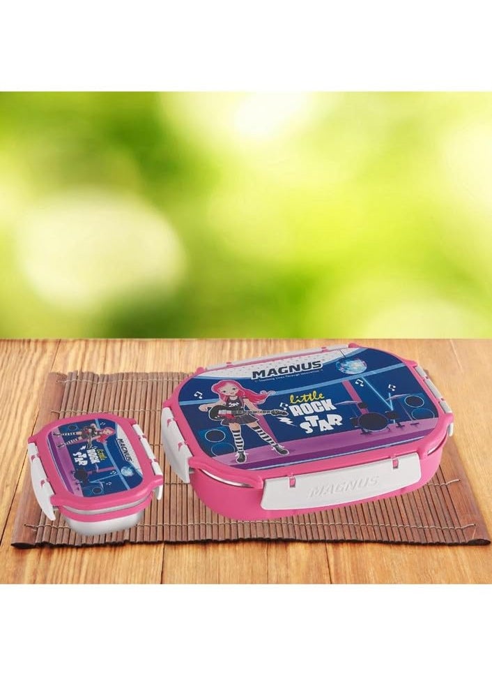 Magnus Spike Kids PP Pink Lunch Box - 800ml Stainless Steel Container with 150ml | Leakproof & Insulated Lunch Box for Kids, Boys, Girls, Hot Meals & Office Use | Lunch Boxes for Office Men