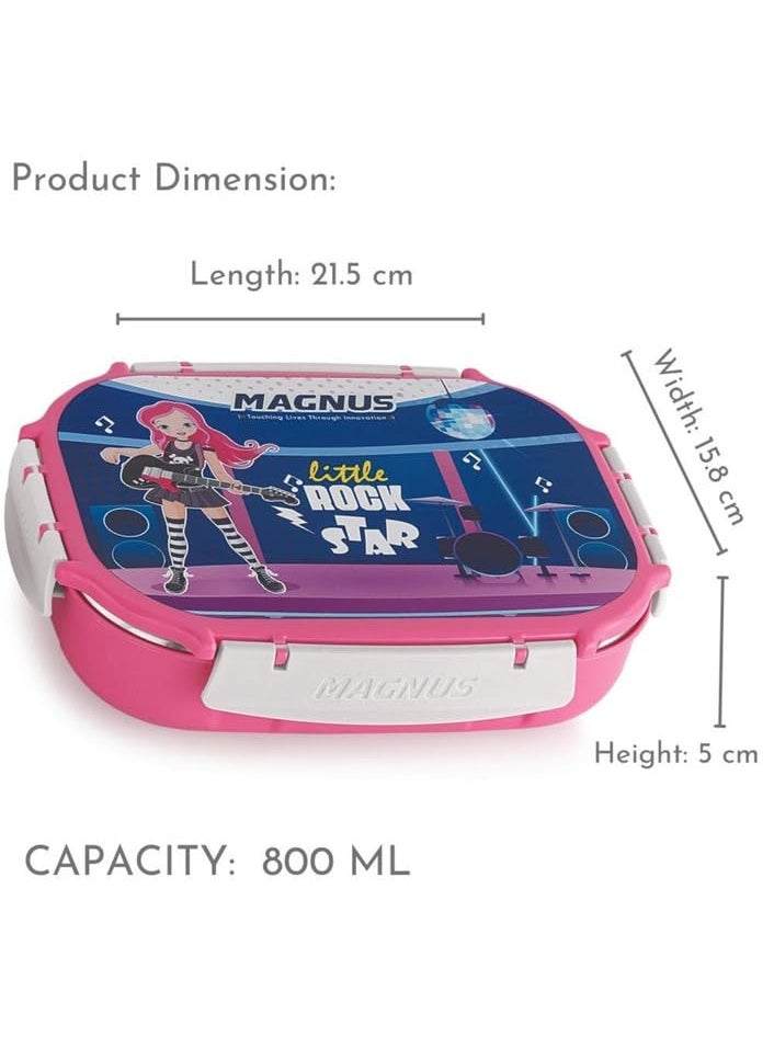 Magnus Spike Kids PP Pink Lunch Box - 800ml Stainless Steel Container with 150ml | Leakproof & Insulated Lunch Box for Kids, Boys, Girls, Hot Meals & Office Use | Lunch Boxes for Office Men