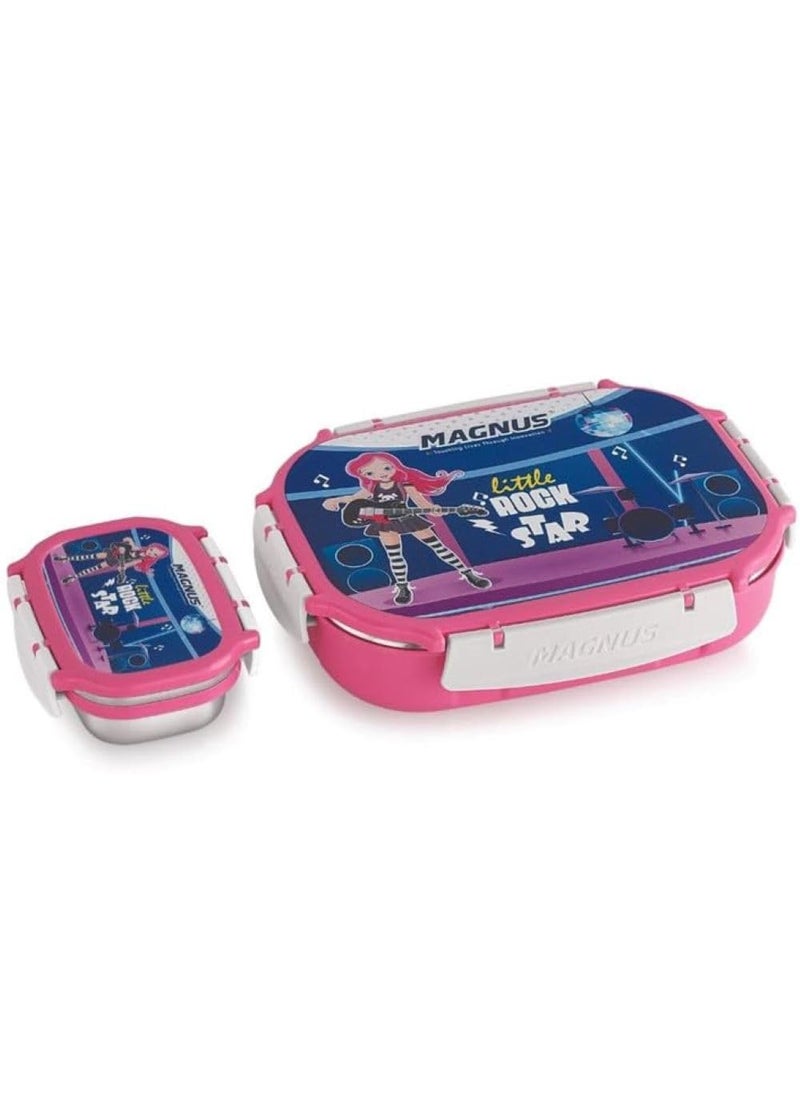 Magnus Spike Kids PP Pink Lunch Box - 800ml Stainless Steel Container with 150ml | Leakproof & Insulated Lunch Box for Kids, Boys, Girls, Hot Meals & Office Use | Lunch Boxes for Office Men