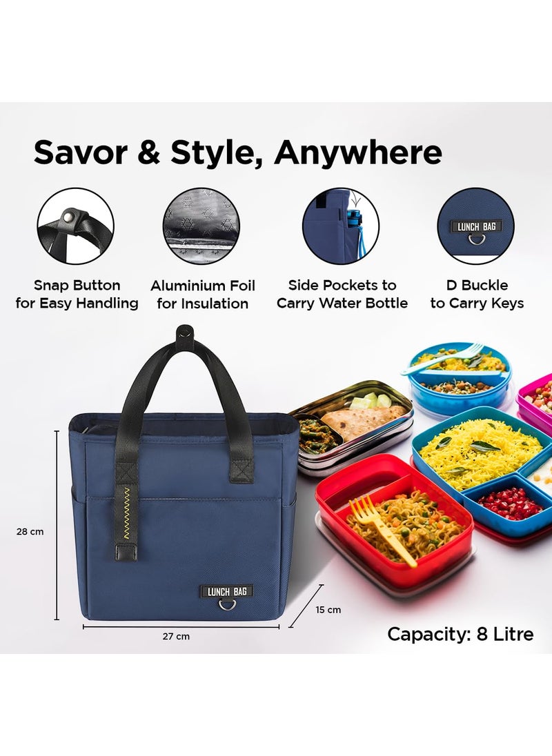 UMAI Insulated Lunch Bag for Kids, Women & Men, Ideal Tote Tiffin Bag for Office/School/Camping/Gym-Lightweight, Durable Handle, Large Capacity, Multifunctional Pockets, Easy to Clean (Navy Blue)