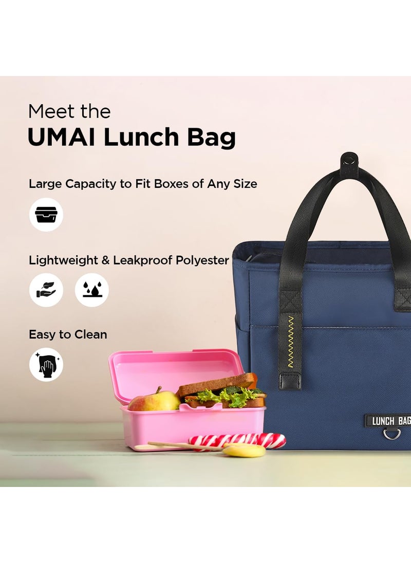 UMAI Insulated Lunch Bag for Kids, Women & Men, Ideal Tote Tiffin Bag for Office/School/Camping/Gym-Lightweight, Durable Handle, Large Capacity, Multifunctional Pockets, Easy to Clean (Navy Blue)