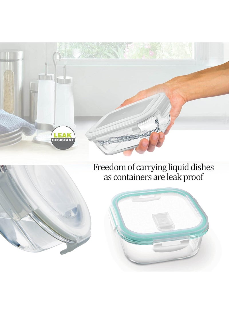 Treo by Milton All Fresh Square Glass Lunch Box, Set Of 2, Clear, 400ml each with Lunch Bag, Microwave & Dishwasher Safe, Leak Proof Containers, Borosilicate Glass, Office Tiffin