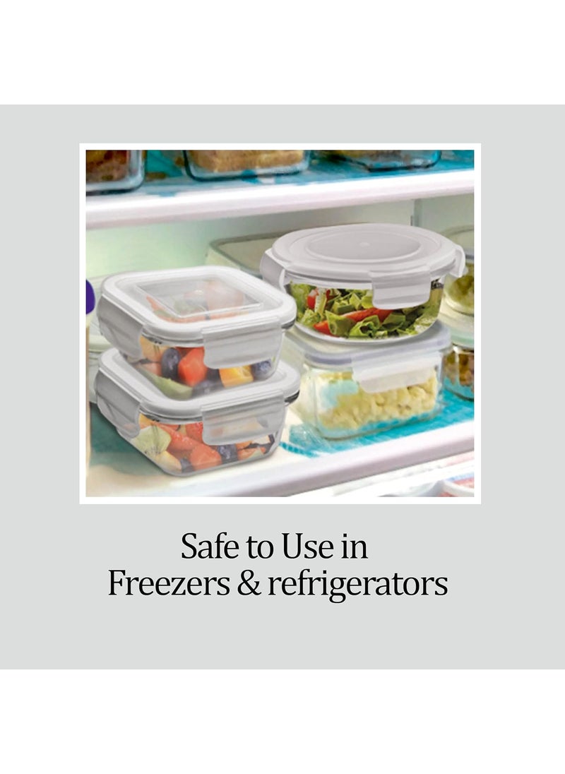 Treo by Milton All Fresh Square Glass Lunch Box, Set Of 2, Clear, 400ml each with Lunch Bag, Microwave & Dishwasher Safe, Leak Proof Containers, Borosilicate Glass, Office Tiffin