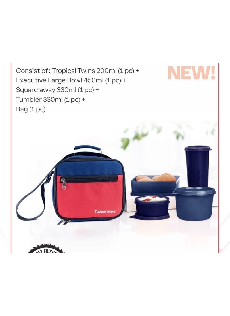 Tupperware Plastic Lunch Box Set with Bag, 5-Pieces, Multicolor (SHBMTPR013)