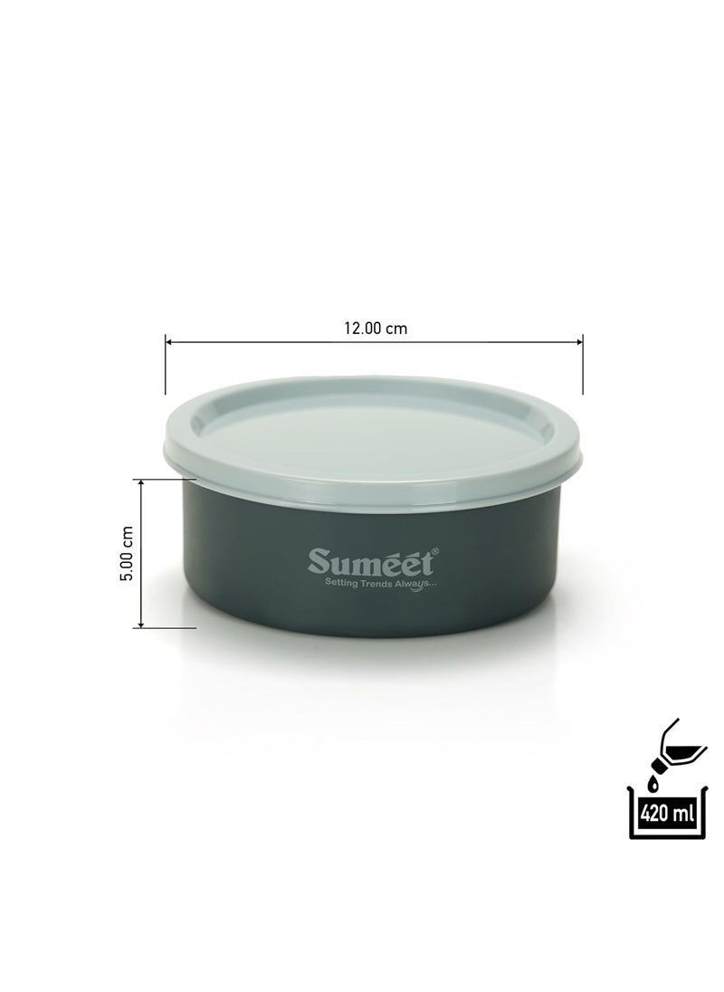 Sumeet Microwave Safe Stainless Steel Air Tight & Leak Proof Lunch Boxes/Storage Containers with Lids for Kitchen/Office/School, 420ml, set of 3, Grey