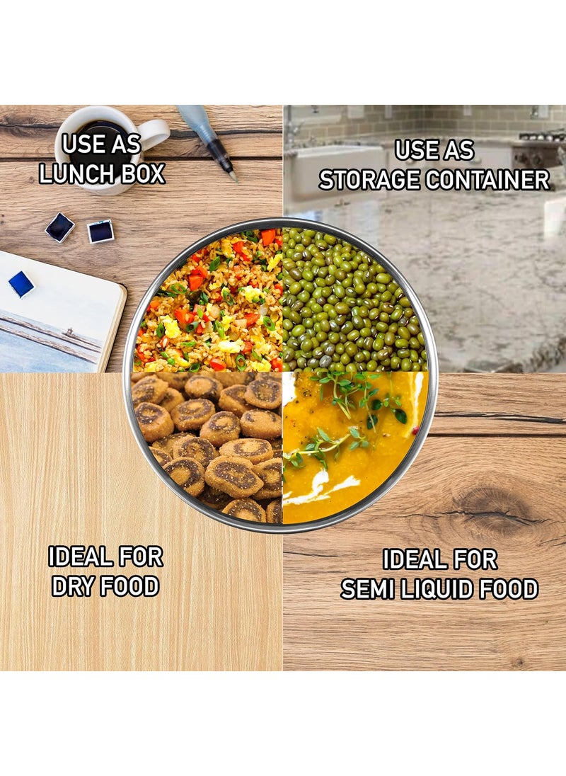 Sumeet Microwave Safe Stainless Steel Air Tight & Leak Proof Lunch Boxes/Storage Containers with Lids for Kitchen/Office/School, 420ml, set of 3, Grey