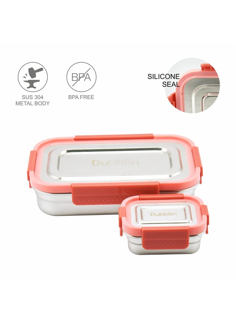 DUBBLIN Dineout Sr. Stainless Steel Lunch Box Insulated Airtight Spill Proof, sabzi Container Inside, 1000 ml, Pink