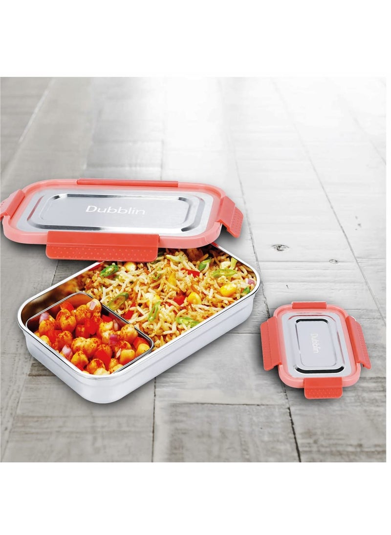 DUBBLIN Dineout Sr. Stainless Steel Lunch Box Insulated Airtight Spill Proof, sabzi Container Inside, 1000 ml, Pink
