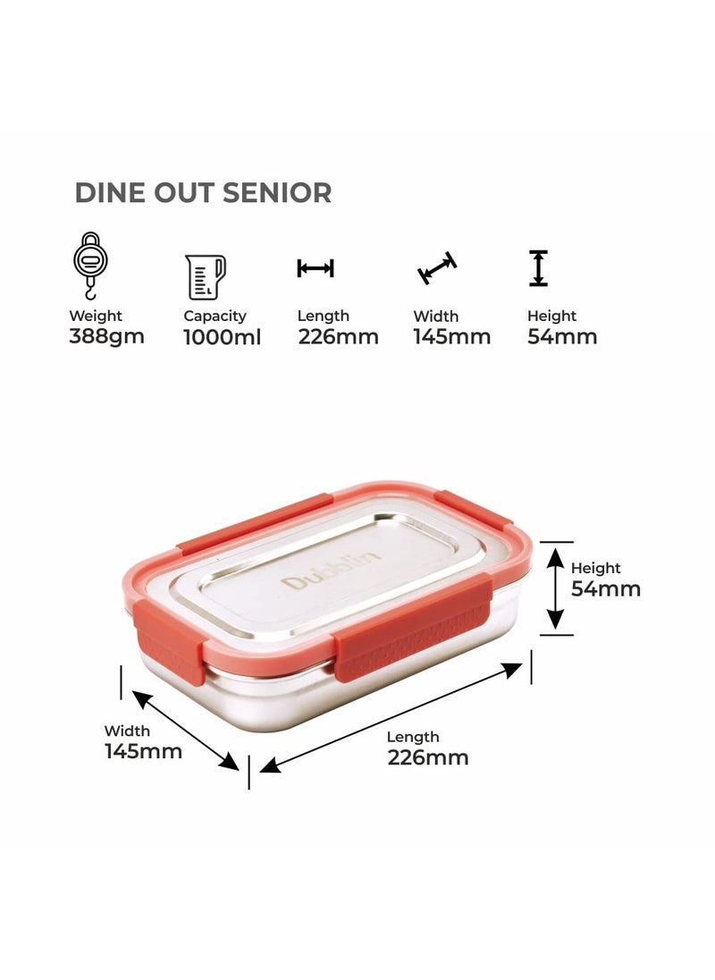 DUBBLIN Dineout Sr. Stainless Steel Lunch Box Insulated Airtight Spill Proof, sabzi Container Inside, 1000 ml, Pink
