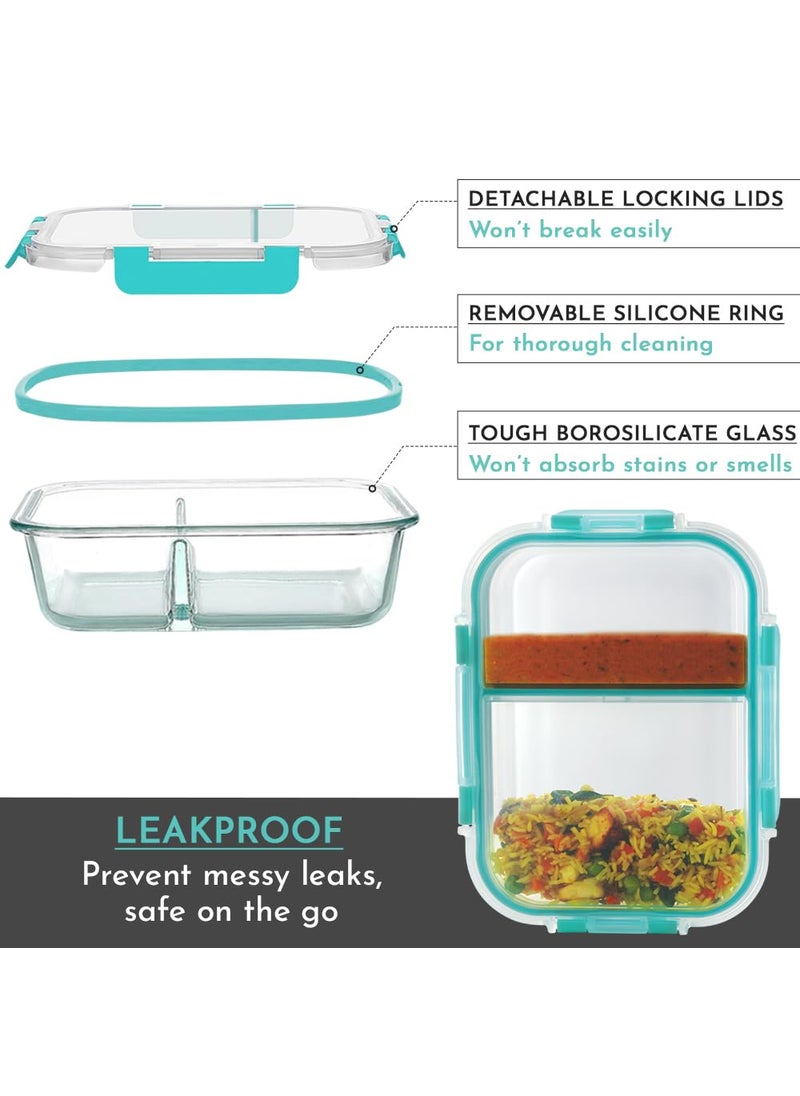 Magnus G-Lock Glass Food Divider Rectangle Container No. 4 | 970 ML with Detachable Lock - Ideal Lunch Box, Tiffin Box for Office Men - Durable and Leakproof Lunch Boxes for Office Use