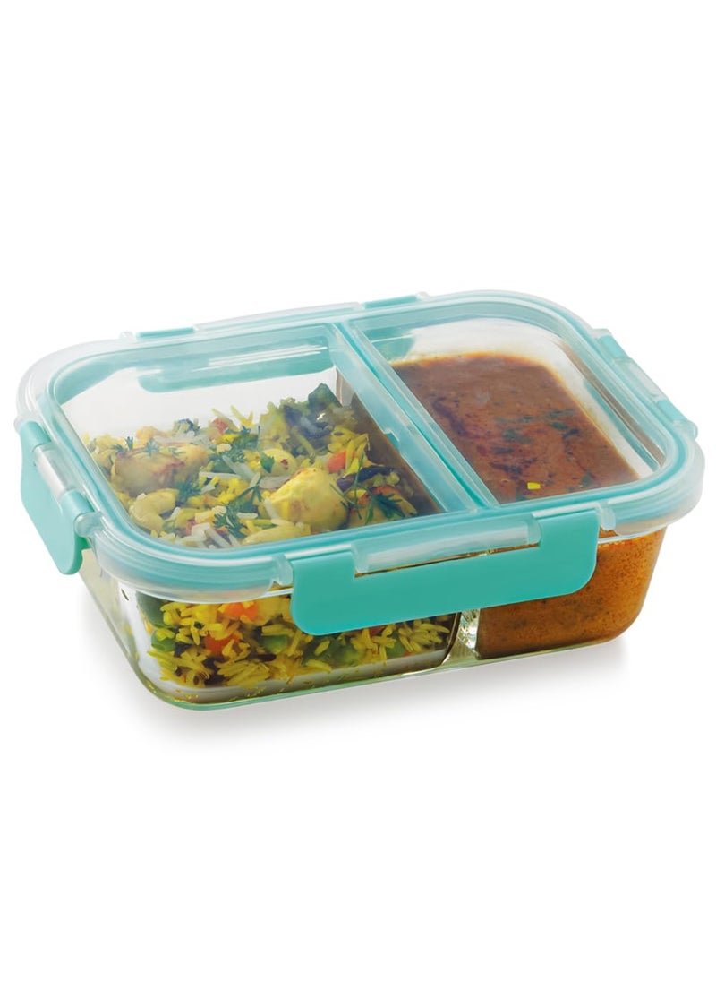 Magnus G-Lock Glass Food Divider Rectangle Container No. 4 | 970 ML with Detachable Lock - Ideal Lunch Box, Tiffin Box for Office Men - Durable and Leakproof Lunch Boxes for Office Use