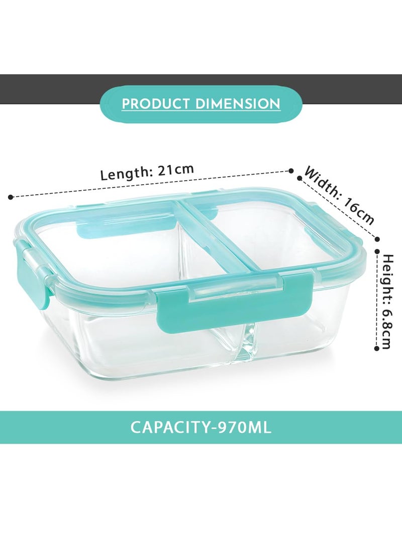 Magnus G-Lock Glass Food Divider Rectangle Container No. 4 | 970 ML with Detachable Lock - Ideal Lunch Box, Tiffin Box for Office Men - Durable and Leakproof Lunch Boxes for Office Use