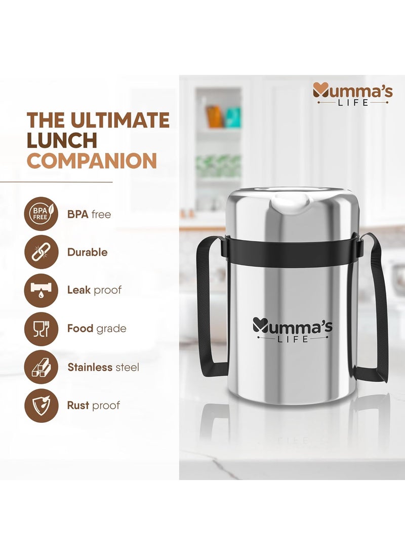 Mumma's LIFE Stainless Steel Lunch Box with 3 Leakproof Air-Tight Stainless Steel Round Containers and Cover Bag | Stainless Steel & Spill Proof Lunch Box (Steelo) (4)