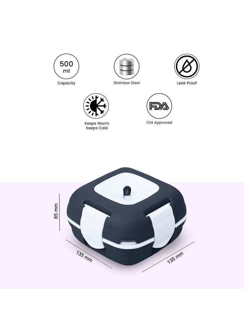 Pinnacle Pristine Stainless Steel Insulated Lunch Box (500ml) | Tiffin Box for Kids | Leak Proof | Lunch Box for Office Women | Lunch Boxes for Office Men | Keeps Warm Upto 4hrs (Dark Blue)