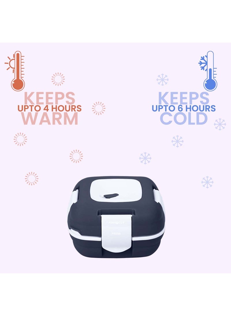 Pinnacle Pristine Stainless Steel Insulated Lunch Box (500ml) | Tiffin Box for Kids | Leak Proof | Lunch Box for Office Women | Lunch Boxes for Office Men | Keeps Warm Upto 4hrs (Dark Blue)