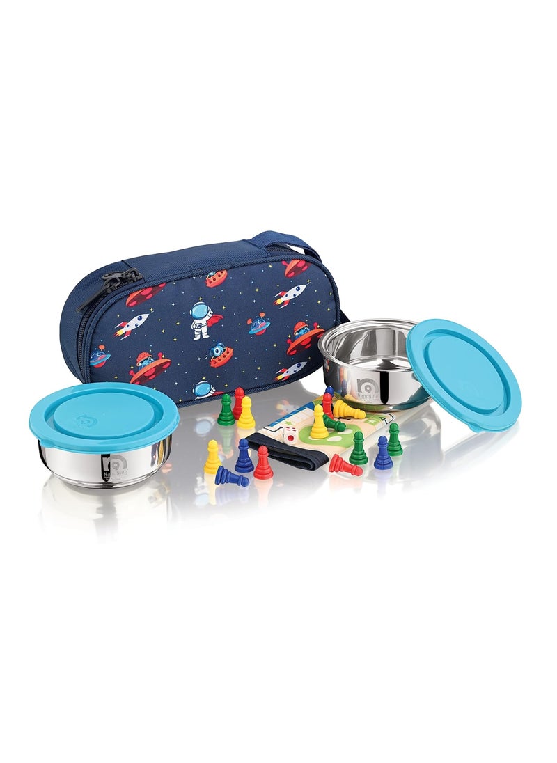 NanoNine Tiffiny Double Wall Insulated Stainless Steel Lunch Box with Insulated Bag, 225 ml, 2 pc, Navy Blue