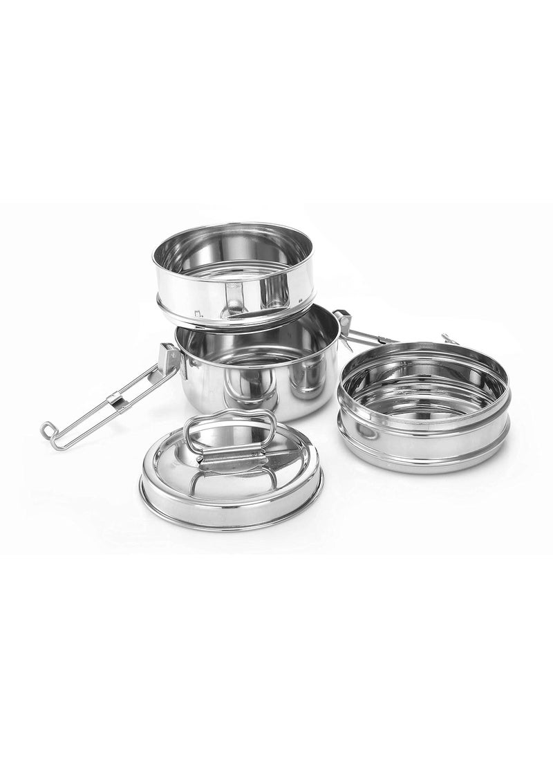 Expresso - Stainless Steel Food Grade Lunch Box | Traditional Tiffin Carrier/Container for School/Office, Dia 13cm | 3 Tier