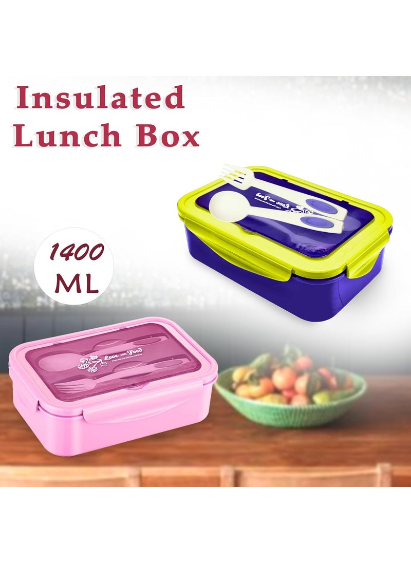 FunBlast Lunch Box, 3 Compartment Lunch Box for Kids, 1400 ML Lunch Box for School, Kids Lunch Box for School, Lunch Box with Spoon and Fork for Kids (Food Grade Plastic) Random Color