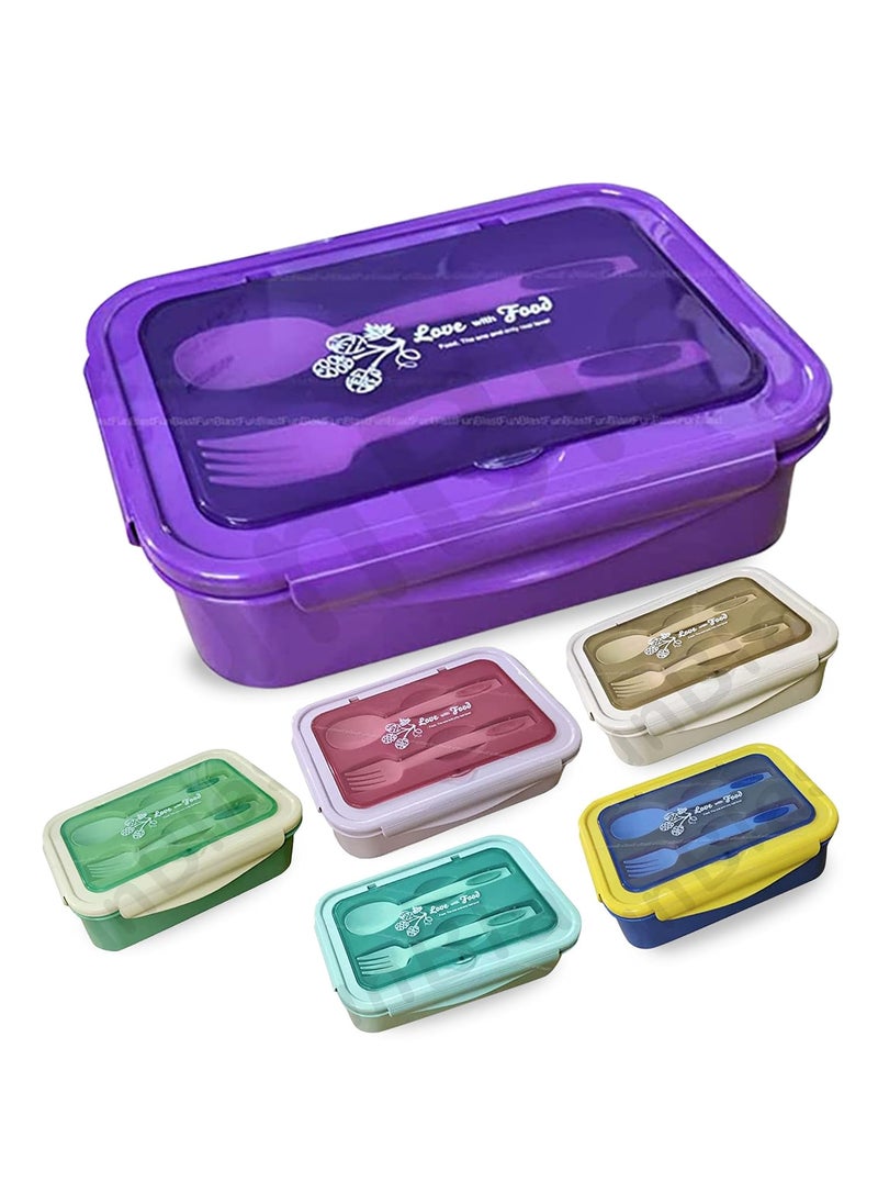 FunBlast Lunch Box, 3 Compartment Lunch Box for Kids, 1400 ML Lunch Box for School, Kids Lunch Box for School, Lunch Box with Spoon and Fork for Kids (Food Grade Plastic) Random Color