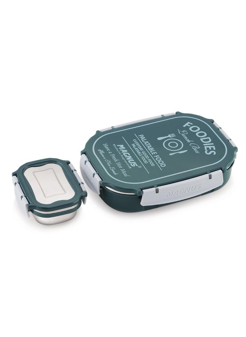 Magnus Spike Lunch Box SP (Green) - Stainless Steel Lunch Box Set with Leakproof Containers (800ml & 150ml) - Ideal Lunch Box for Kids & Lunch Boxes for Office Men, Women - Airtight & Insulated Design