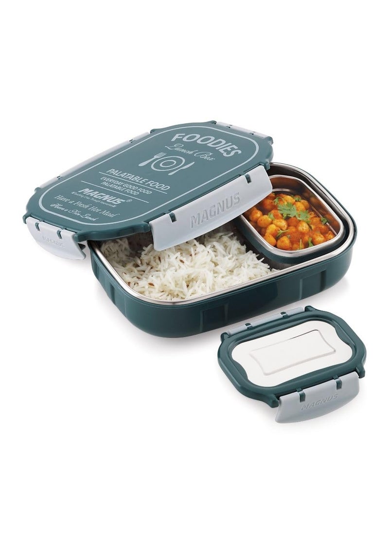 Magnus Spike Lunch Box SP (Green) - Stainless Steel Lunch Box Set with Leakproof Containers (800ml & 150ml) - Ideal Lunch Box for Kids & Lunch Boxes for Office Men, Women - Airtight & Insulated Design