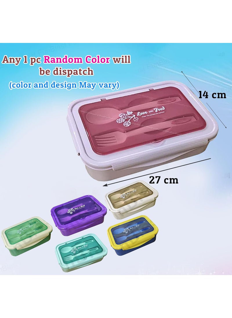 FunBlast Lunch Box, 3 Compartment Lunch Box for kids, 1400 ML Lunch Box for School, Kids Lunch box for school, Lunch Box with Spoon and Fork for Kids (Food Grade Plastic) Random Color