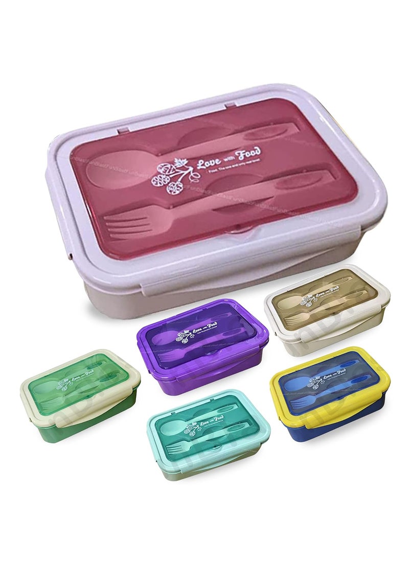 FunBlast Lunch Box, 3 Compartment Lunch Box for kids, 1400 ML Lunch Box for School, Kids Lunch box for school, Lunch Box with Spoon and Fork for Kids (Food Grade Plastic) Random Color