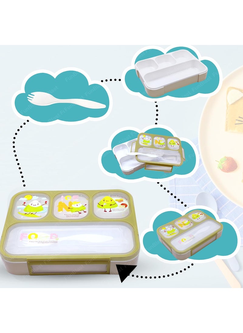 FunBlast Bento Lunch Box for Kids-Compartment Lunch Box for Kids with Spoon, Lunch Box for School, Grid Lunch Box for Office Men and Women (Sea Green)