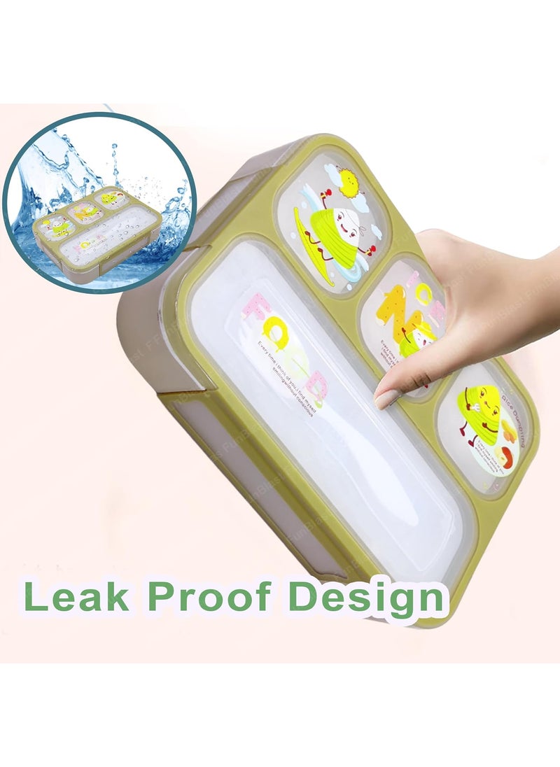 FunBlast Bento Lunch Box for Kids-Compartment Lunch Box for Kids with Spoon, Lunch Box for School, Grid Lunch Box for Office Men and Women (Sea Green)