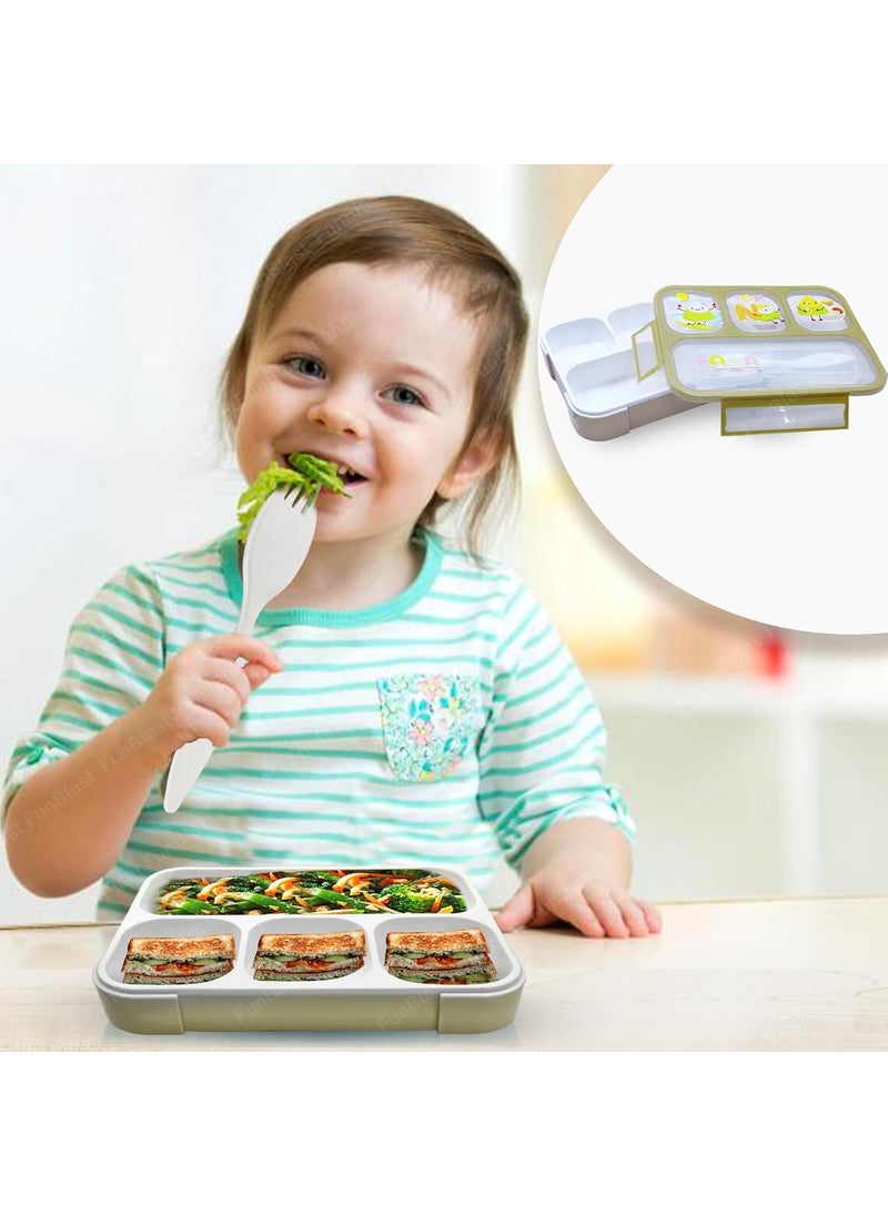 FunBlast Bento Lunch Box for Kids-Compartment Lunch Box for Kids with Spoon, Lunch Box for School, Grid Lunch Box for Office Men and Women (Sea Green)