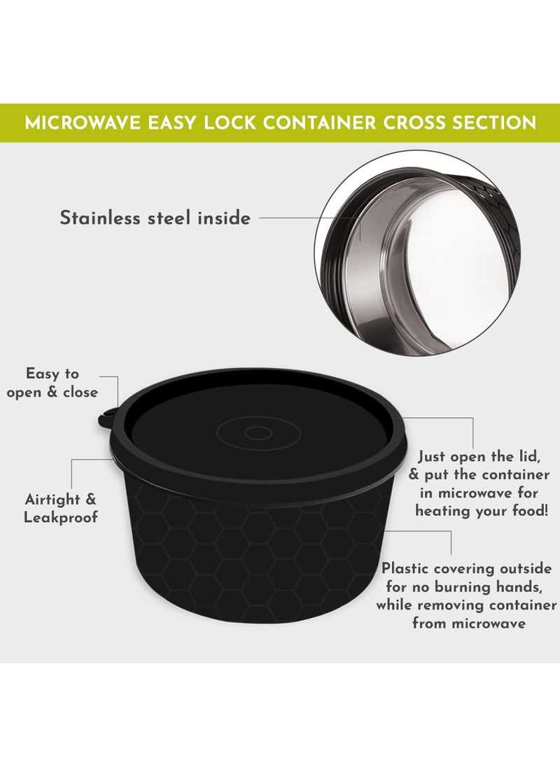 Magnus Microwave EVA 5 Lunch Box(Black) - 3 Containers, 1 Small Box, 1 Bottle, Cutlery | Leakproof Stainless Steel Lunch Box for Kids, Lunch Boxes for Office Men | Office & Microwave Safe