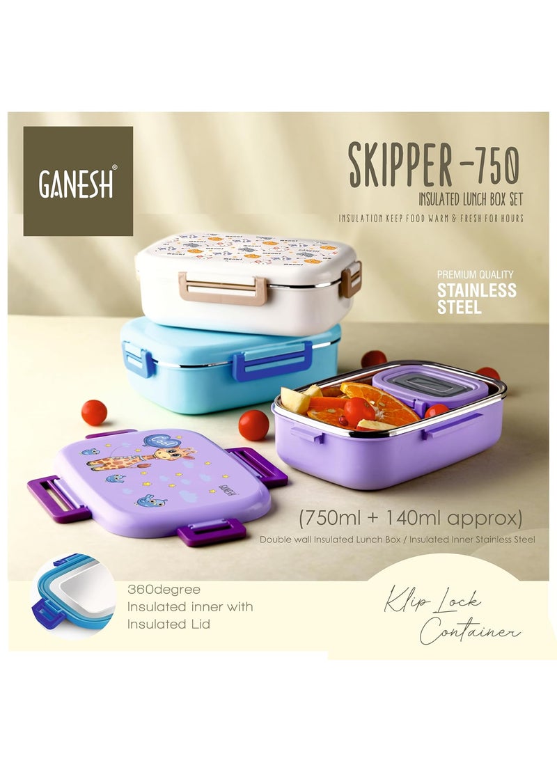 Ganesh Skipper Insulated Airtight Leak-Proof Lunch Box for Office, School, Picnic - 750ml - Color May Vary