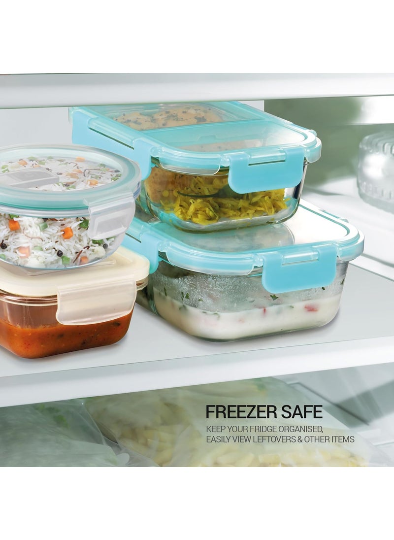 Treo by Milton Clip Fresh Rectangular Divider Container, Microwave Safe, Hi Borosilicate Glass Lunch Box for Office Use – Clip Lock Airtight Tiffin, 100% Leak Proof, 600 ml, 1 Piece