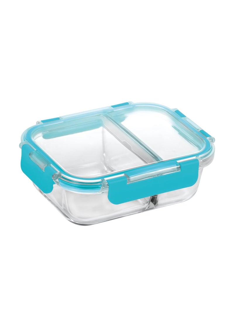 Treo by Milton Clip Fresh Rectangular Divider Container, Microwave Safe, Hi Borosilicate Glass Lunch Box for Office Use – Clip Lock Airtight Tiffin, 100% Leak Proof, 600 ml, 1 Piece